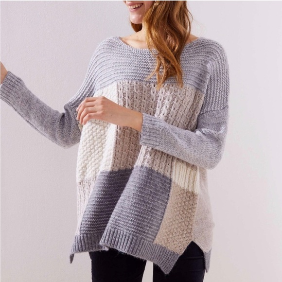 Loft Dolman Patchwork oversized Sweater Tunic in Gray and Beige (Size X-Small) - Picture 1 of 7